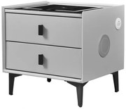 Noptiera SMART Multifunctionala, iluminare LED tactil cu 3 culori, incarcare wireless si USB, difuzor Bluetooth, 2 sertare, Gri Deschis