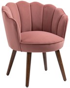 HOMCOM Fotoli captusit cu spatar tip scoica si picioare din lemn, 66x66x78.5cm, Roz | Aosom Romania