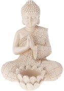 Decor de grădină Buddha pentru lumânare de ceai ,14 x 19 x 13 cm, crem