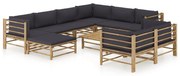 vidaXL Set mobilier de grădină cu perne gri închis, 10 piese, bambus