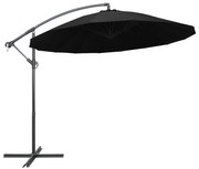 vidaXL Umbrelă de soare suspendată, negru, 3 m, stâlp de aluminiu