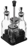 Set recipiente condimente pentru masa: sticle de ulei de masline si otet + piper si sare