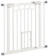 PawHut Uşa de Siguranţă pentru Câini, Barieră pentru Animale de Companie cu Ușă Mică pentru Pisici, 74-80x76 cm, Alb | Aosom Romania