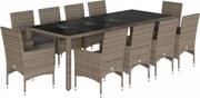 vidaXL Set mobilier de grădină cu perne 11 piese gri poliratan&sticlă