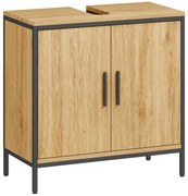 HOMCOM Dulap sub chiuvetă, dulap cu 2 uși, raft reglabil, 60x30x60 cm dulap de baie cu cadru din oțel, pentru chiuvete fără piedestal, stejar | Aosom Romania