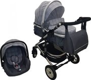 Carucior nou nascuti 3 in 1 Baby Care™ PRO 531 , geanta Bebe, Cadru Aluminiu, Amortizoare, Roti din cauciuc plin AVE, Landou, Scoica auto, Spatar