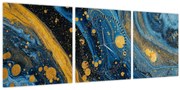 Tablou - Abstracție albastră cu aur (cu ceas) (90x30 cm)