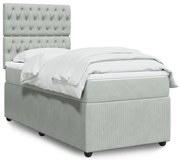 vidaXL Pat box spring cu saltea, gri deschis, 90x190 cm, catifea