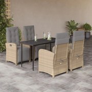 vidaXL Set mobilier de grădină cu perne, 5 piese, bej, poliratan
