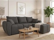 Coltar extensibil de colt SEVIO, gri inchis, reversibil, 246x145 cm + 2 perne GRATUIT