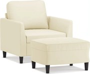 vidaXL Fotoliu canapea cu taburet, crem, 60 cm, piele ecologică