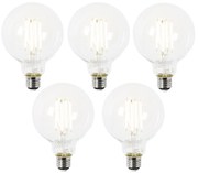 Set de 5 becuri LED E27 G95 transparente 2.2W 470lm 2700K