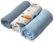 Set 3 paturici din muselina dubla moale 78x78 cm Kidizi Space, 100% bumbac