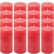Set de lumânări rustice, 10 cm, Ø 5 cm, roșu, 16 buc