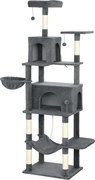 PawHut Arborele pentru Pisici mare, 202 cm, cu 6 Stâlpi de Zgâriat, 2 Hamace, 2 Stinghii, 2 Pompoane, Gri inchis | Aosom Romania