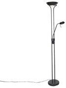 Lampă de podea modernă neagră cu lampă de citit cu LED cu dimmer de la cald - Diva