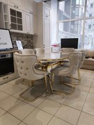 SET STELLA CREM 2 CU AURIU MASA+6 SCAUNE, BLAT GRI