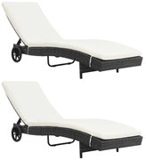 vidaXL Șezlonguri cu roți și perne, 2 buc., negru, poliratan