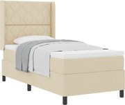 vidaXL Pat cu arcuri cu saltea cu headboard Crem 200 x 100 cm țesătură