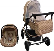 Carucior nou nascuti 3 in 1 Baby Care™ PRO 531, Cu geanta bebe, Cadru Aluminiu Gold , Amortizoare, Roti din cauciuc plin AVE, Landou, Scoica auto,
