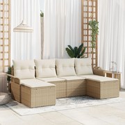 vidaXL Set de canapele pentru grădină cu pernă 6 pcs Bej Rattan poli