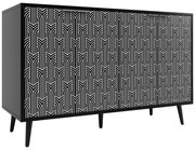 Dulap pentru sufragerie cu ușă sculptată cu model unic în chevron, Negru | Aosom Romania