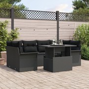 vidaXL Set de canapele pentru grădină cu pernă 7 pcs Negru Rattan poli