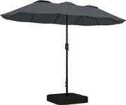 Outsunny Umbrelă Dublă cu 12 Spițe, Manivelă, Bază Metalică și Saci de Nisip, din Metal și Poliester, 3x1.5 m, Gri Închis | Aosom Romania