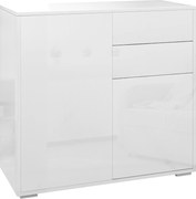HOMCOM Comodă Elegantă cu Deschidere Touch, 2 Dulapuri și 2 Sertare, pentru Living și Dormitor, 79x36x74cm, Alb Lucios | Aosom Romania