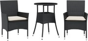 vidaXL Set mobilier de grădină cu perne 3 piese negru poliratan&sticlă