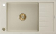 Mexen Elias chiuvetă din granit cu 1 compartiment cu scurgător 795 x 480 mm, bej, sifon auriu - 6511791005-69-G
