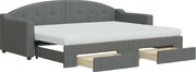 vidaXL Pat de zi cu extensie și sertare, gri închis, 80x200 cm textil