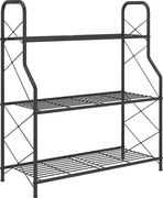 Outsunny Suport pentru Plante Vertical cu 3 Niveluri, cu Suporturi Laterale în X, Suport Ghivece cu Mânere Integrate din Metal pentru Interior și Exterior, 69x28.5x78 cm, Negru | Aosom Romania