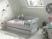 Pat Toddler gri pentru copii mici, 70 x 140 cm, cu sertar de depozitare – Vipack