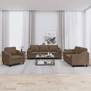 vidaXL Set de canapele cu perne, 3 piese, maro, textil