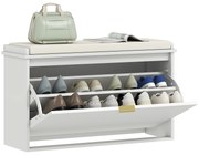 HOMCOM Bancă pentru Pantofi cu Raft Interior Reglabil și Detașabil, 80x26x47.5 cm, Alb și Bej | Aosom Romania