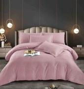 Lenjerie pat dublu, damasc finetat Deluxe, 6 piese, cearceaf pat cu elastic- Roz antic