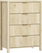 HOMCOM Comodă pentru Dormitor cu 4 Sertare Canelate, Comodă din Lemn cu Mânere Aurii, pentru Sufragerie, Sala de Mese și Hol, 70x38x93 cm, Lemn Natural | Aosom Romania