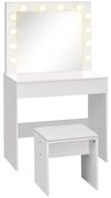 HOMCOM Masă de Machiaj Vintage cu Scaun Tapitat, Oglindă cu 12 Lămpi LED, Sertar Mare, MDF Alb, pentru Dormitor | Aosom Romania