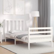 vidaXL Cadru de pat cu tăblie single mic, alb, lemn masiv