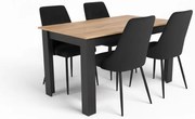 Set de sufragerie 1+4, masa neagra cu decor stejar auriu MADO 120x80cm si scaun de sufragerie din catifea neagra IMOLA