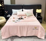 Lenjerie Pat Dublu, Matase, Brodata cu model, cu Pilota subtire de vara - Roz