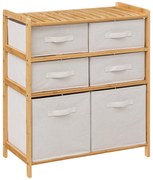 Dulap din bambus TIDY cu 6 coșuri din material textil, înălțime 78,5 cm.