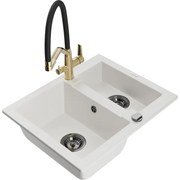 Mexen Carlos chiuvetă de granit cu 1,5 cuve cu baterie de bucătărie Duo, alb - 6518-20-671701-57-B