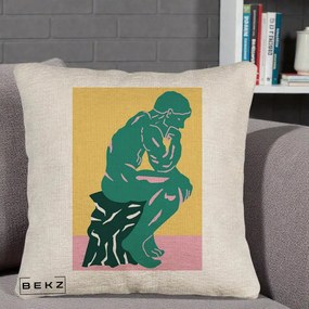 Perna decorativa Ganditorul Sculptura Pop Art, 40x40 cm cu Umplutura, Bej Canapea, BEKZ