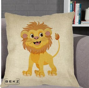 Perna Decorativa Pui de Leu Kawaii, 40x40 cm, Crem, Husa Detasabila, Perna Inclusa, BEKZ®