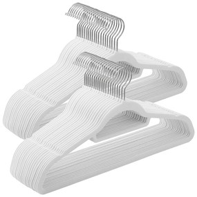 Umeras pentru haine cu velur alb, 50 buc