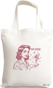 Sacosa de Panza pentru Cumparaturi, Geanta Tote, model Fairy Encounter 38 x 34.5 cm, Alba, BEKZ®