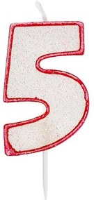 Numere Red Outline Glitter Lumânare Roșie cu Numărul 5, Lumânare pentru Tort