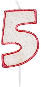 Numere Red Outline Glitter Lumânare Roșie cu Numărul 5, Lumânare pentru Tort